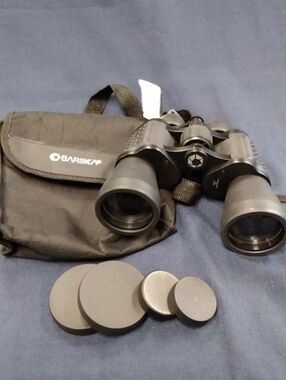 Black Roof Prism Binoculars with Protective Case